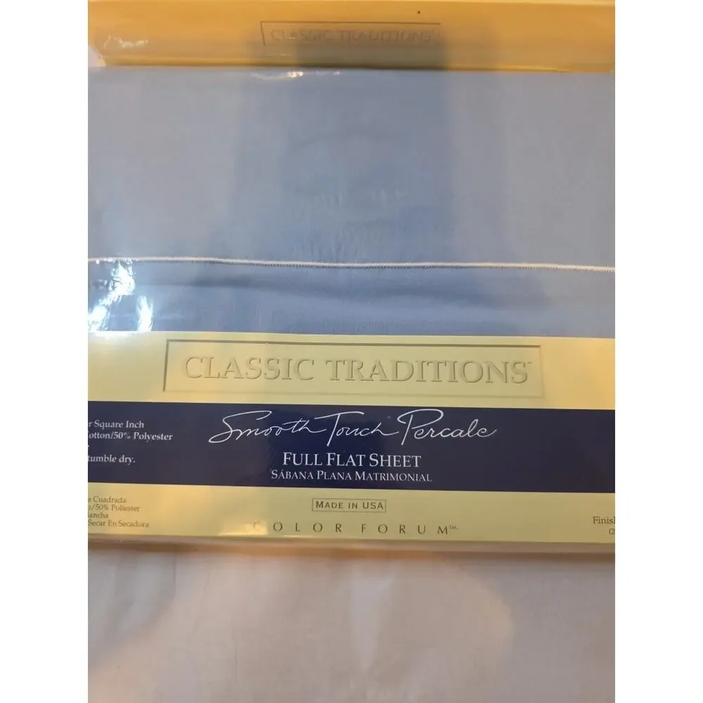 Vintage Color Forum Smooth Touch Percale Full Fitted And Flat Sheets Blue USA